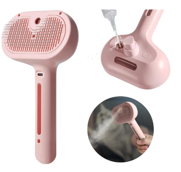 Brosse anti-poils avec brumisation pour chiens et chats