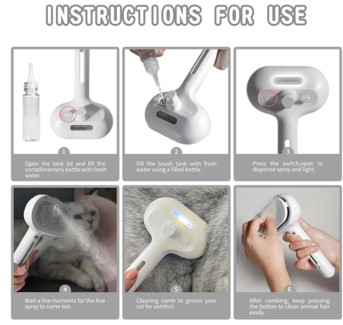 Brosse anti-poils avec brumisation pour chiens et chats