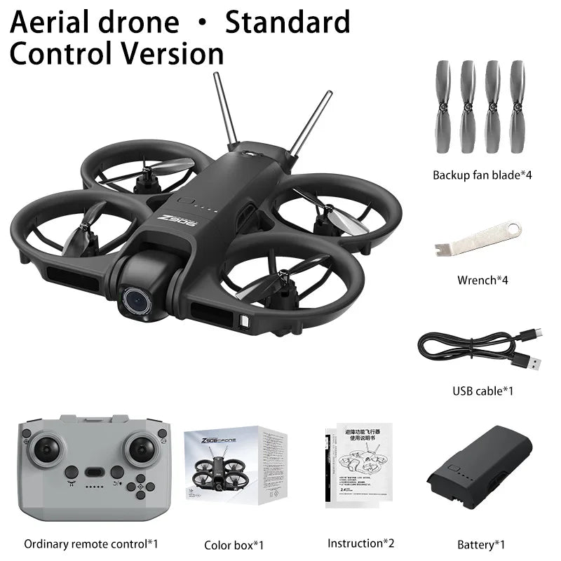 Black Normal Color Mini FPV Camera Drone With Screen Remote & 3-Way Avoidance