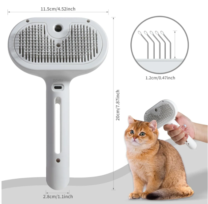 Brosse anti-poils avec brumisation pour chiens et chats