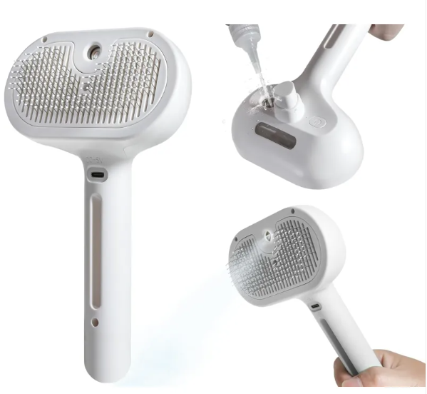 Brosse anti-poils avec brumisation pour chiens et chats